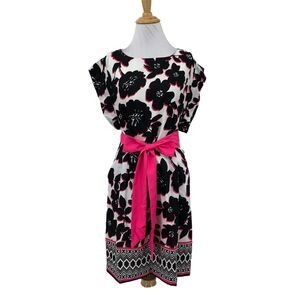 Eliza J Sheath Dress Womens 2 Black Pink Floral Cap Sleeve Big Bow Tie Lined